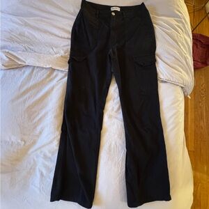 Zara Black Straight-Leg Cargo Pants with Branded Button